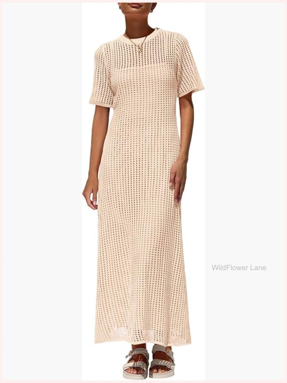 Eyelet Cover Up Dress - Summer Maxi Beach Vacation Sundress - Picture 1 of 7